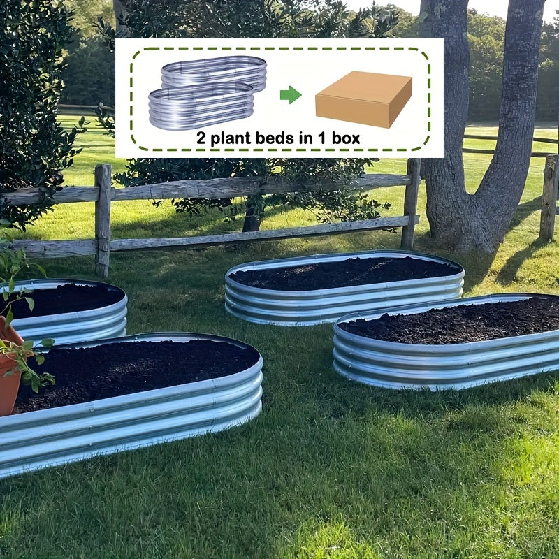 1/2pcs Galvanized Raised Beds for Outdoor, Oval Raised Garden Bed, Planter Raised Boxes with Open-Ended Base, Large Metal Raised Planter Beds for Vegetables, Flowers, Tool-Free Assembly