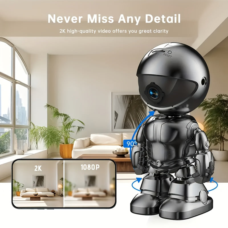 Robot Security Camera with Listed 2K Video, Motion Detection, Automatic Tracking, Two-Way Voice and Night Vision in Silvery or White, One- or Two-Camera Options