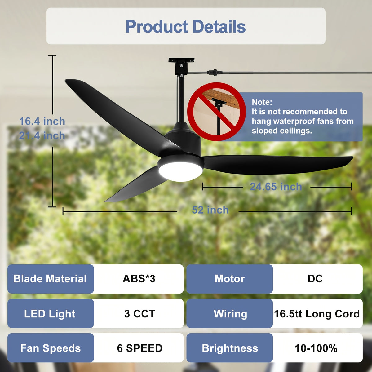 Outdoor Ceiling Fan with Light by Depuley, 42 or 52 Inch Three-Blade Plug-In Design with Six Speeds, Dimming, Remote and App Control in Four Color Options