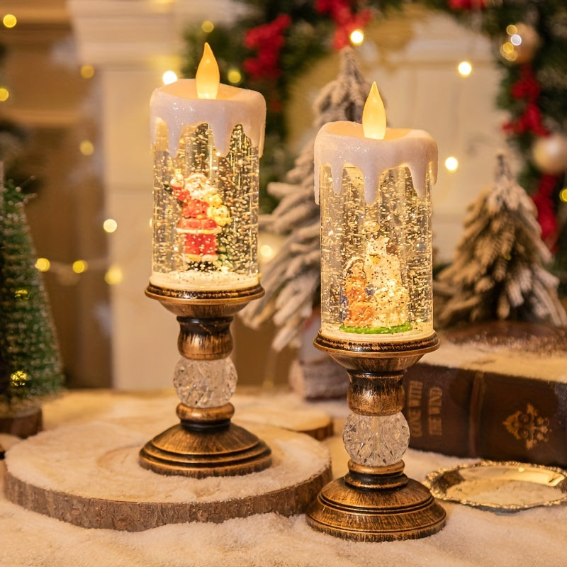 Musical Christmas Flameless Candle Lamp, Listed 11.4-Inch Decorative Light with Rotating Snowflake Feature in Santa Claus, Santa Hugging Bear or Snowman Designs