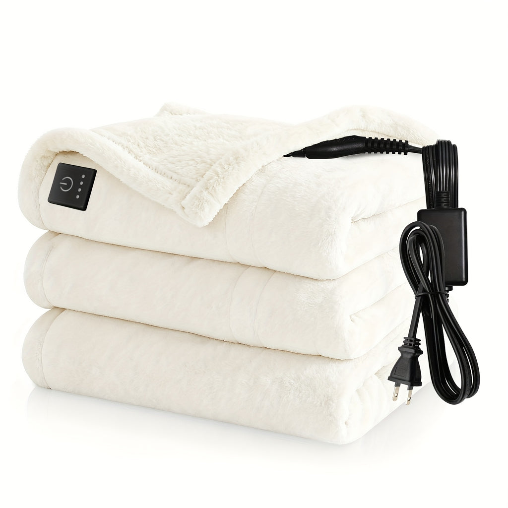 Button-Control Heated Blanket with Double-Sided Flannel, Listed 4 Heat Levels and 4-Hour Auto-Off, Electric Throw and Larger Size Options for Indoor Comfort