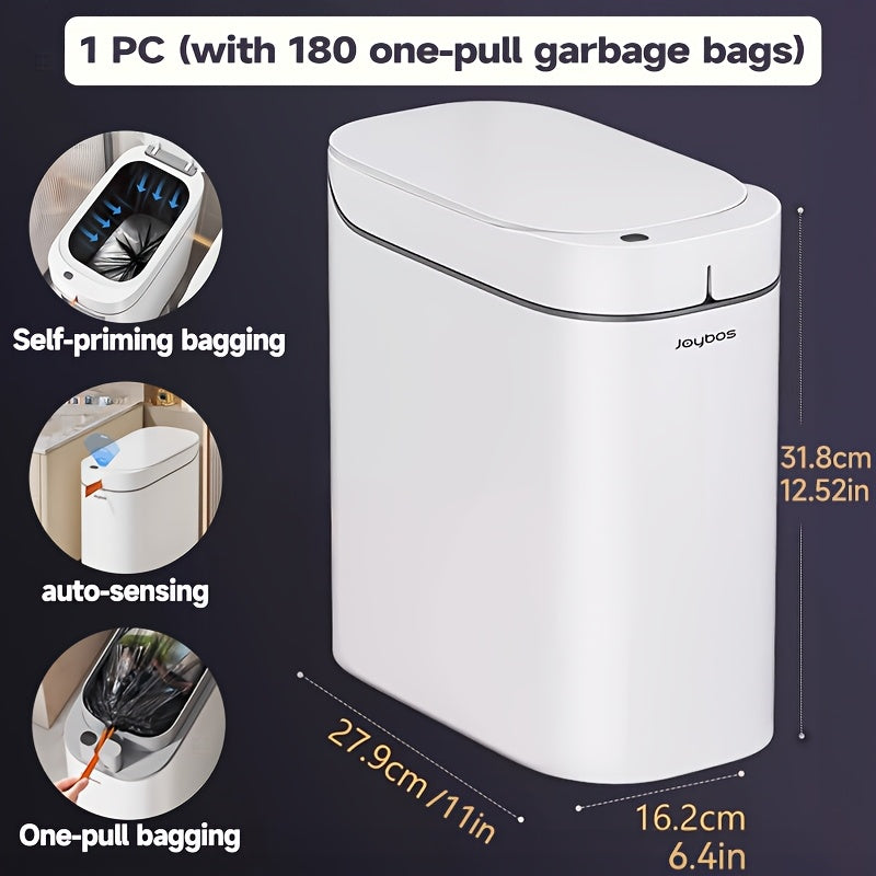 Motion Sensor Trash Can with Automatic Bag-Fitting Reference, White Plastic Bin in One, Two or Three-Piece Packs with Selected Garbage Bag Quantities