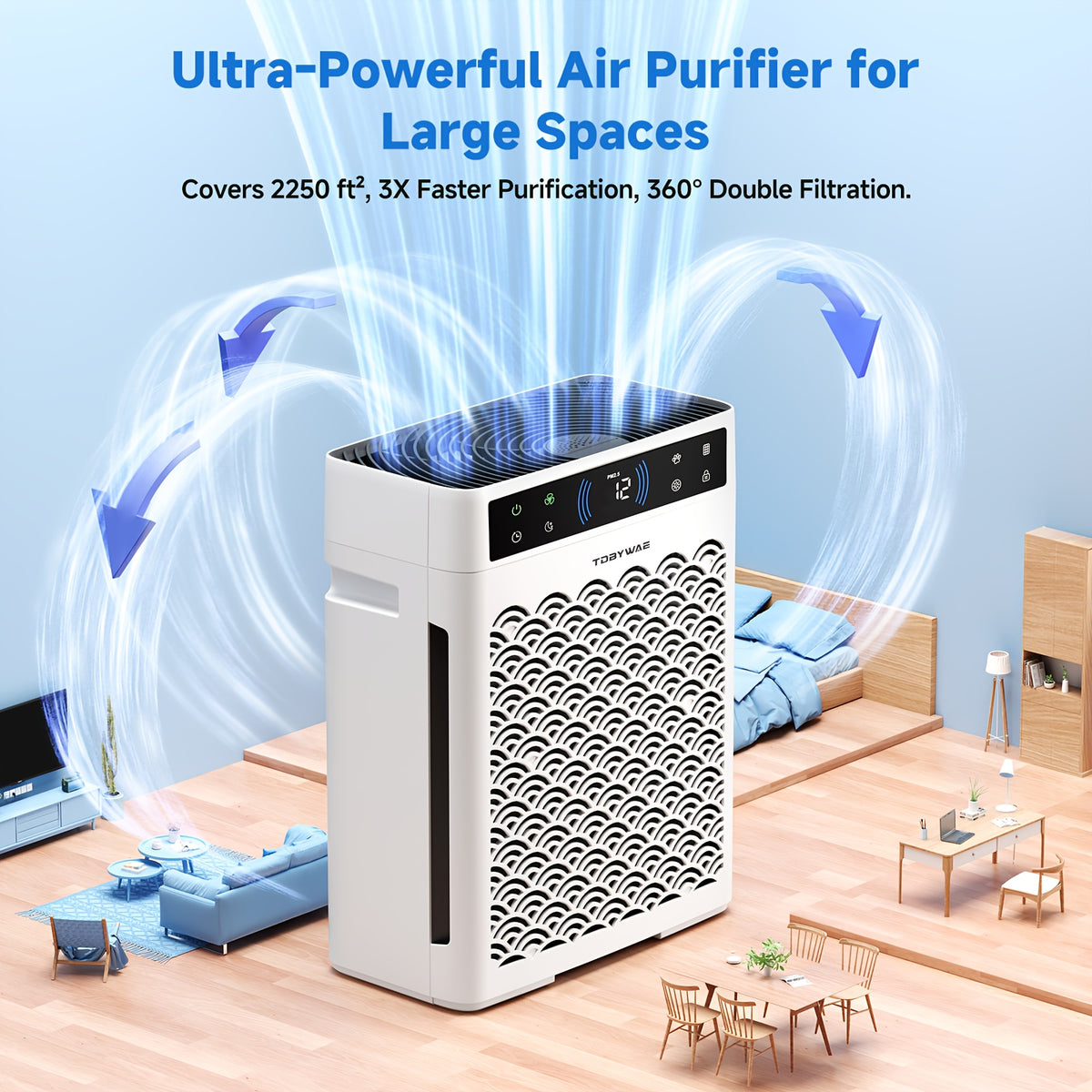 Dual Intake HEPA Air Purifier by TDBYWAE with Activated Carbon, Washable Pre-Filter, Air Quality Sensor, Sleep Mode and Aroma Pad for Home Bedrooms and Offices