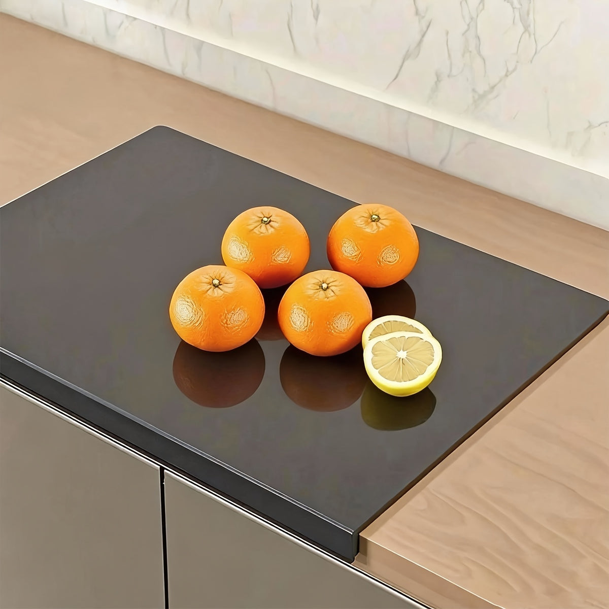 Black Cutting Board with Counter Lip, PET Kitchen Prep Board with Listed 2cm Edge and Four Non-Slip Pads for Countertop Slicing and Everyday Food Preparation
