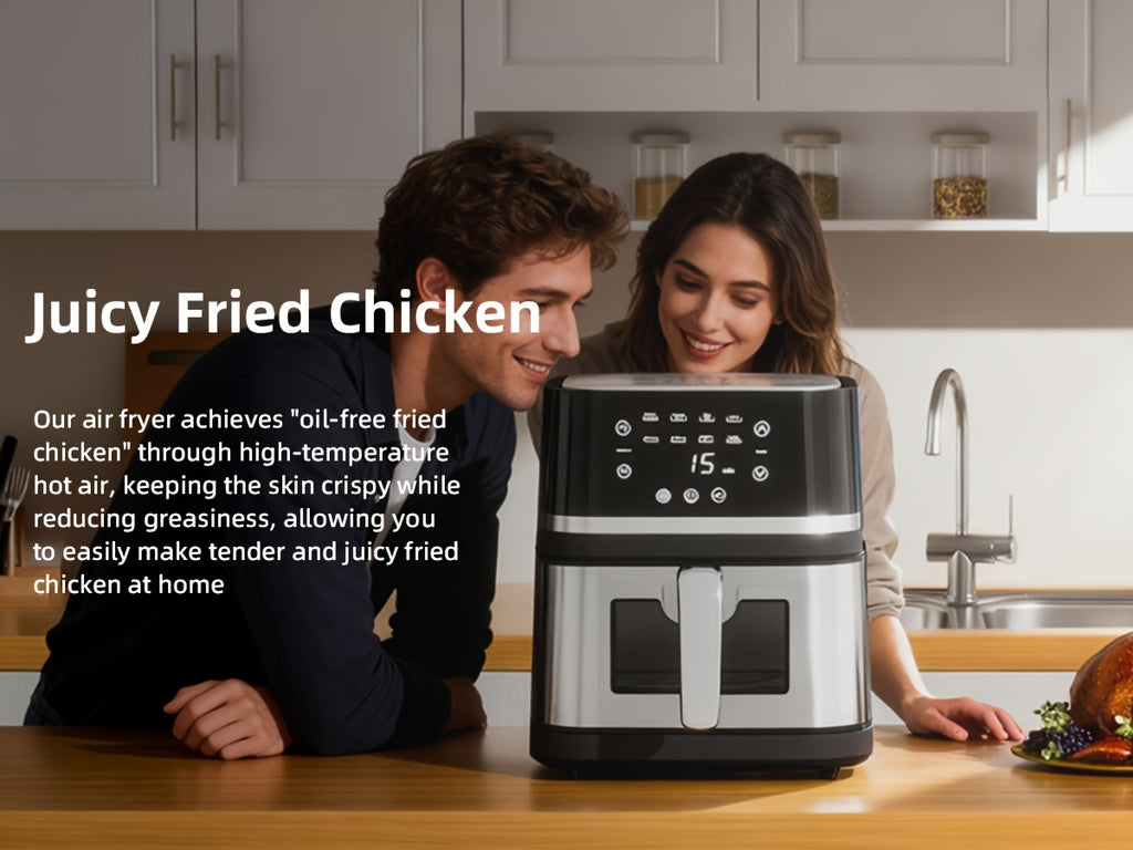 8Qt Digital Air Fryer, Stainless Steel 8-in-1 Cooker with Viewing Window, Touchscreen and 180-400°F Temperature, Dishwasher-Safe Non-Stick Basket, Large Family Size for Indoor Cooking, Black