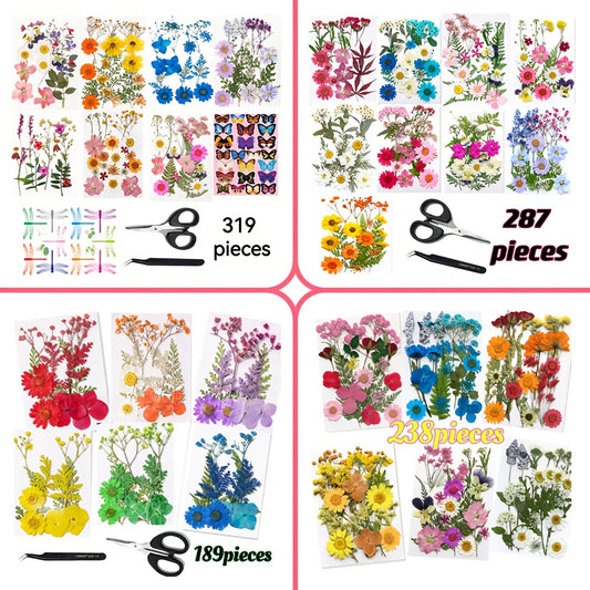 Dried Flowers for Crafts in 238, 287 or 319-Piece Sets, Botanical Supplies for Scrapbooking, Resin Jewelry, Bookmarks, Wedding Cards and Christmas Decorations