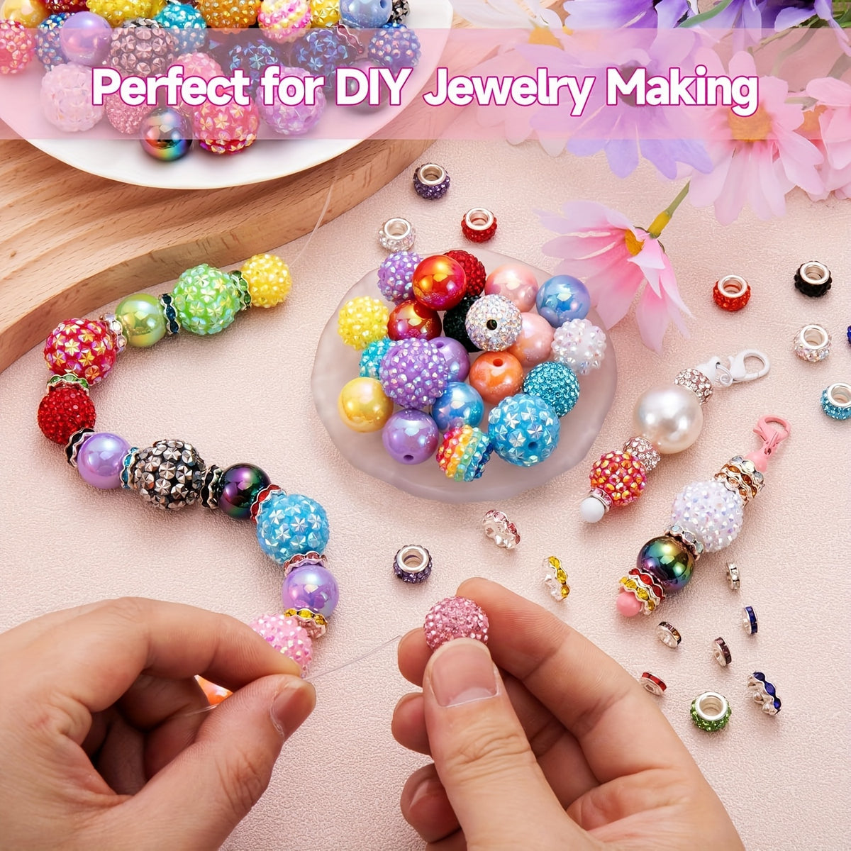 Bubblegum Beads for Beadable Pens, Listed 200-Piece Mixed Color Craft Assortment with 16mm and 20mm Chunky Bead Wording and Rondelle Spacers for DIY Keychain Projects