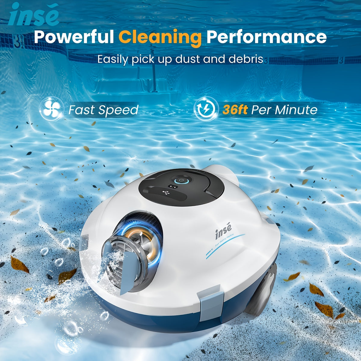 Cordless Robotic Pool Cleaner for Flat Pool Floors with Tracking Rope, Listed 120-Minute Runtime and 1100 Sq Ft Coverage in Four Color Options