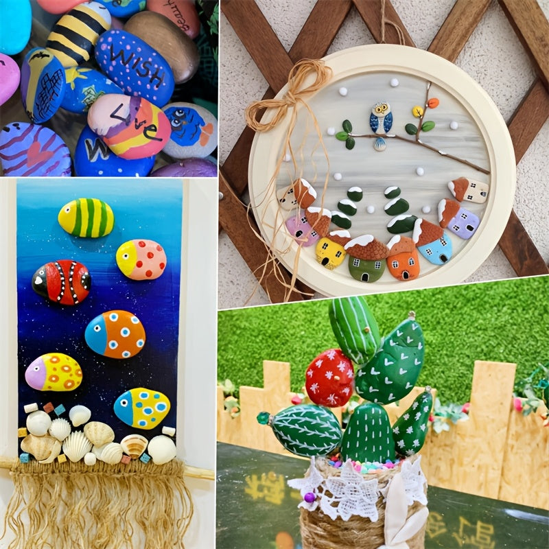Painting Stones for DIY Rock Art and Decorative Craft Projects with Smooth Flat Stone References, Mixed Size Wording and 150PCS Selection Label
