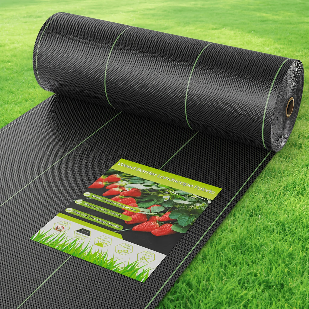 Weed Barrier Fabric Rolls with Green Alignment Lines, 5 x 100 ft, 6 x 100 ft, 8 x 100 ft and 6 x 300 ft Options for Garden Ground Cover