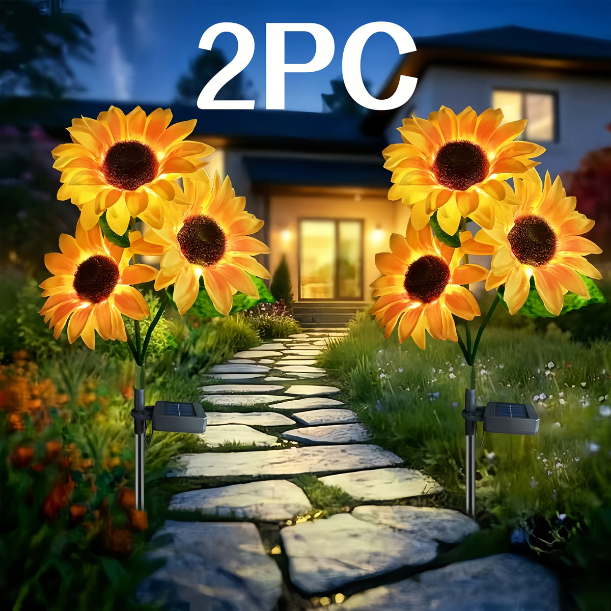 Solar Sunflower Garden Light with Warm White Glow, Automatic Switch and Included Solar Panel for Outdoor Pathways, Courtyards and Terrace Decor