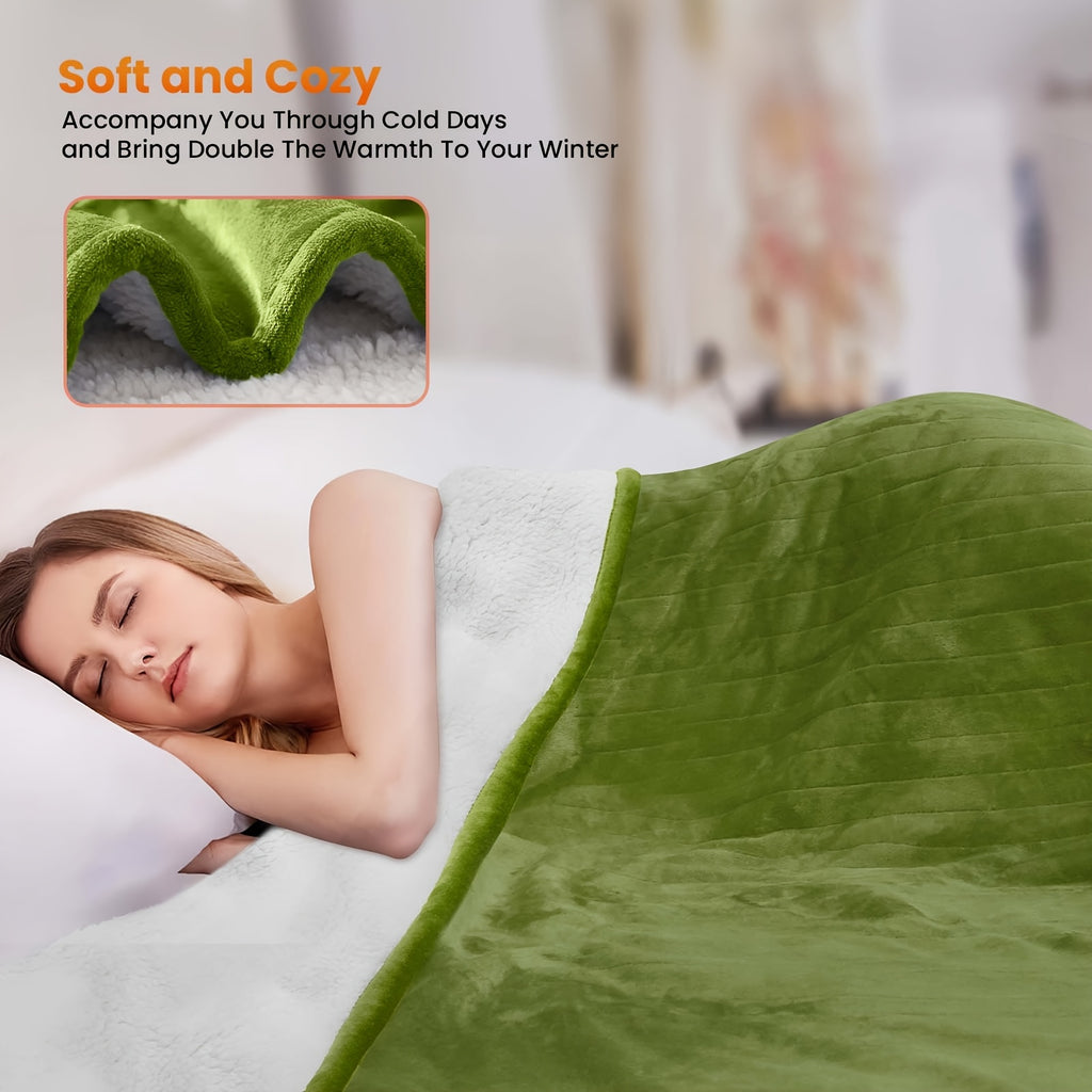 Flannel Sherpa Electric Blanket with 6 Heat Settings, Twin Full and Queen Size Options, Soft Double-Sided Heated Cover for Indoor Winter Comfort