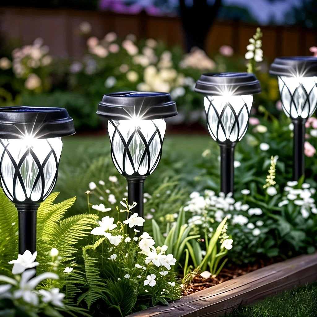 Solar Pathway Stake Lights with Cross Grid Design, Warm Light 6-Pack or White Light 10-Pack, Polypropylene LED Garden Lamps for Yard and Patio Decoration