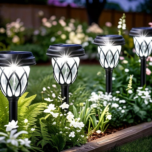 Solar Pathway Stake Lights with Cross Grid Design, Warm Light 6-Pack or White Light 10-Pack, Polypropylene LED Garden Lamps for Yard and Patio Decoration