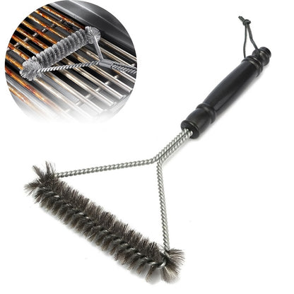 BBQ Grill Cleaning Brush with Stainless Steel Bristles and Metal Handle, Black Reusable Barbecue Care Tool for Compatible Grill Grates and Backyard Cookouts