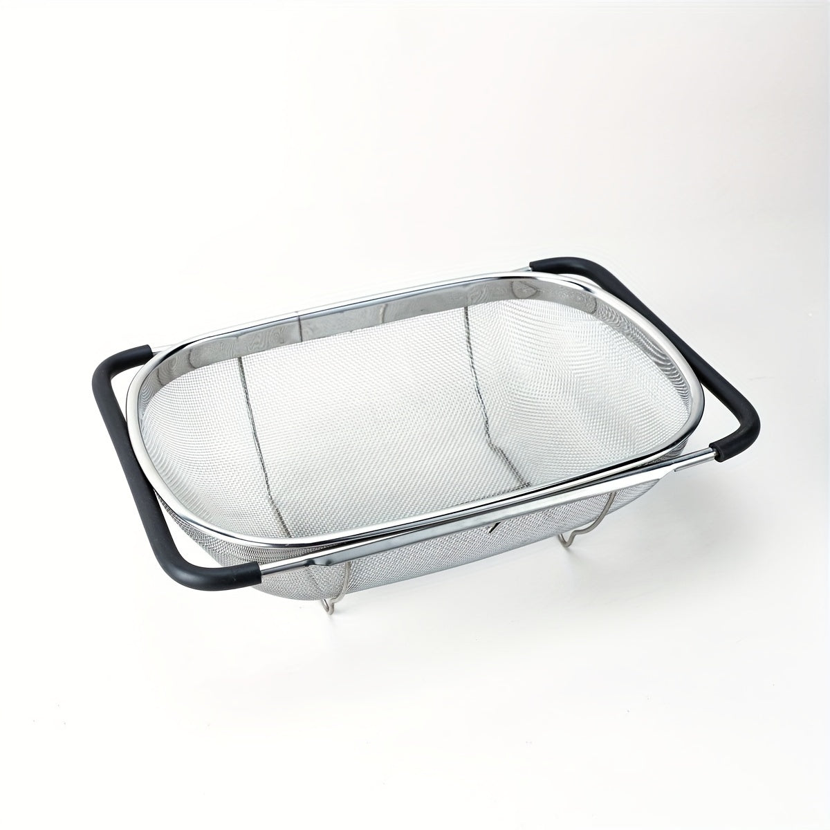 Adjustable Sink Colander Basket, One-Piece Kitchen Drain Rack with Stainless Steel Reference for Rinsing Vegetables and Draining Fruit in Compatible Sinks