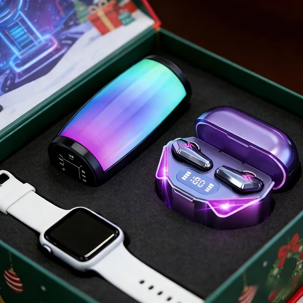 Gaming Headset Bundle with Luminous Headphone and Speaker Options, Five 3-Piece or 4-Piece Audio Set Selections with Watch Included in Selected Styles