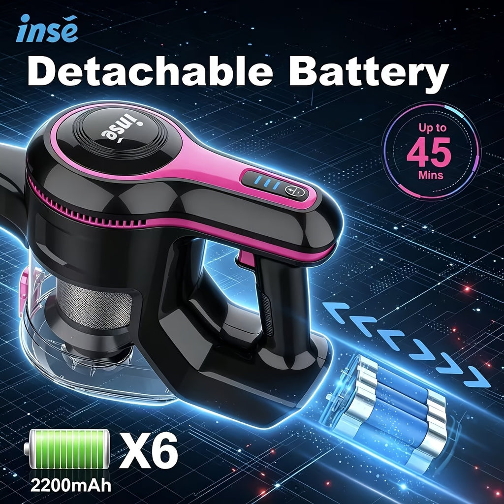 INSE Cordless Vacuum Cleaner, 6-in-1 Rechargeable Home Vacuum with Detachable Battery, LED Brush and 50.5oz Dust Cup for Hardwood, Carpet and Pet Hair