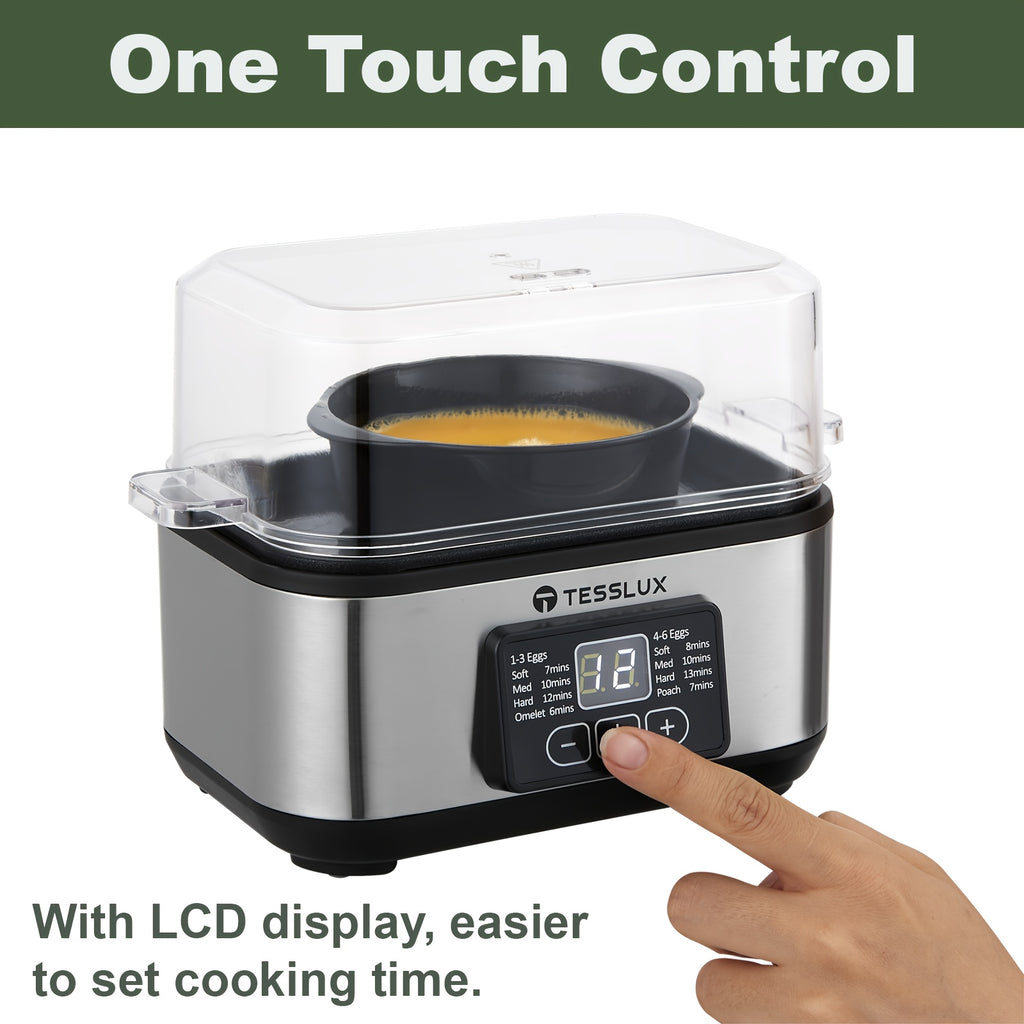 Electric Rapid Egg Cooker by TESSLUX, 6-Egg Capacity with Auto Shut-Off for Hard-Boiled Eggs, Poached Eggs, Scrambled Eggs and Omelets