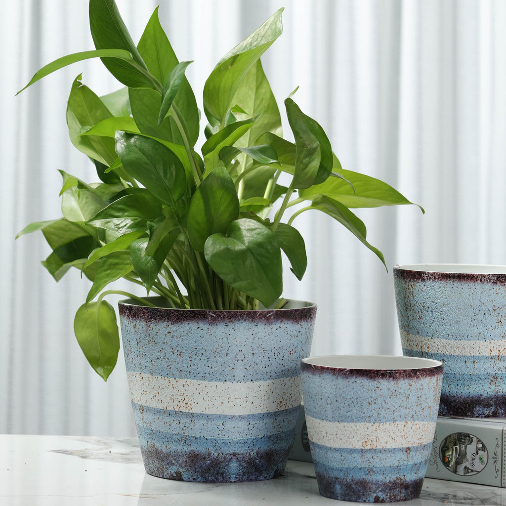 Modern Round Planter Set, Three PolyStone Plant Pots with Listed Polymer Finish in Mixed 4/5/6 Inch or 6.5 Inch Style Options for Indoor and Outdoor Home Decor