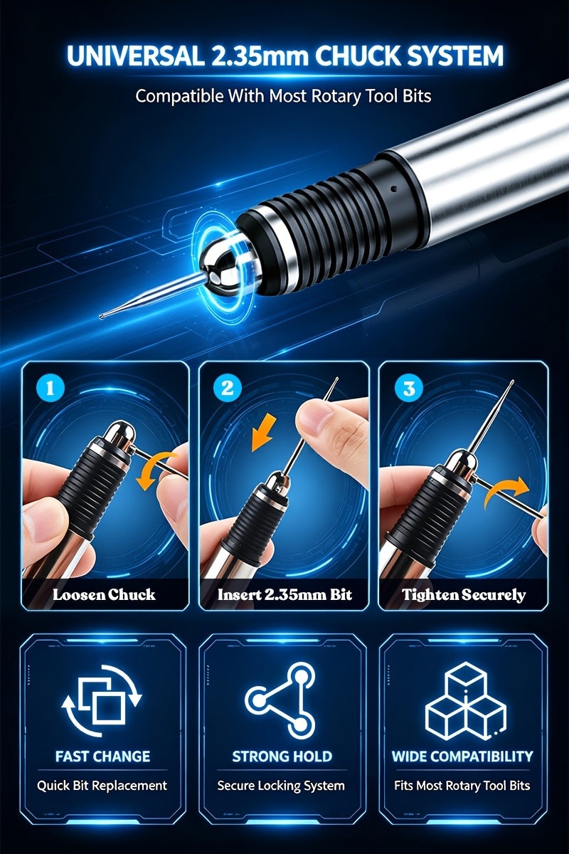 Rechargeable Engraving Pen Kit with Three Speed Settings, 30 Grinding Bits, 3 Drill Bits and 10 Plastic Stencils for Adult DIY Detail Work and Personalized Gifts