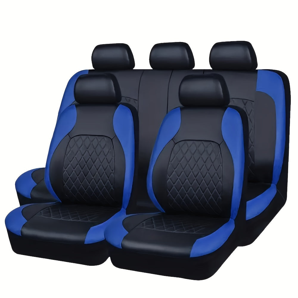 Faux Leather Car Seat Covers Full Set for Five Seats, Front Seat and Rear Bench Coverage with Split-Seat Compatibility and Multiple Color Options