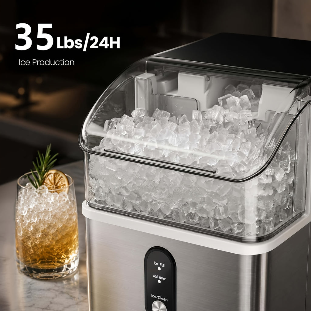 Kitchen Countertop Ice Machine with One-Click Operation and Self-Cleaning, Black Nugget or White, Black and Purple Bullet Ice Maker Options