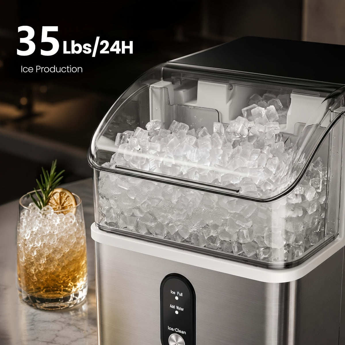 Kitchen Countertop Ice Machine with One-Click Operation and Self-Cleaning, Black Nugget or White, Black and Purple Bullet Ice Maker Options