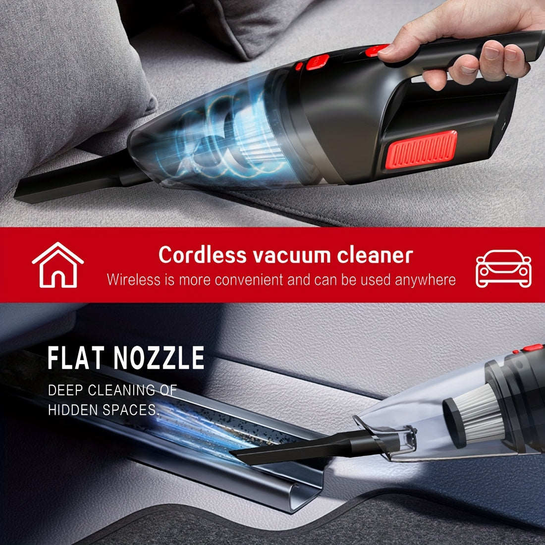 Handheld Car Vacuum Cleaner, 902 Wireless Black or Black Purple Model Options for Home and Office Spot Cleaning, Portable Vacuum for Everyday Cleanup