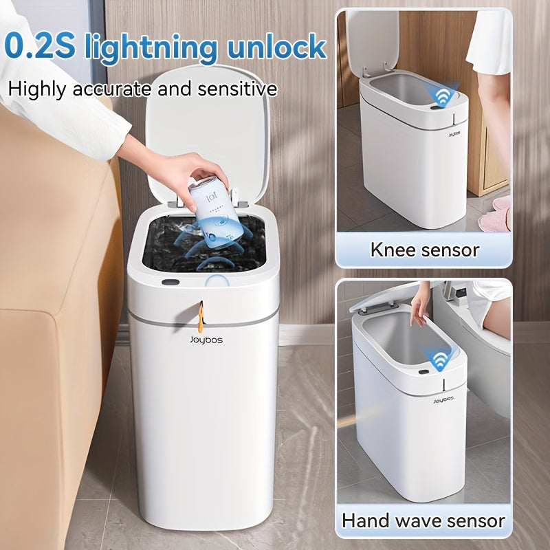 Motion Sensor Trash Can with Automatic Bag-Fitting Reference, White Plastic Bin in One, Two or Three-Piece Packs with Selected Garbage Bag Quantities