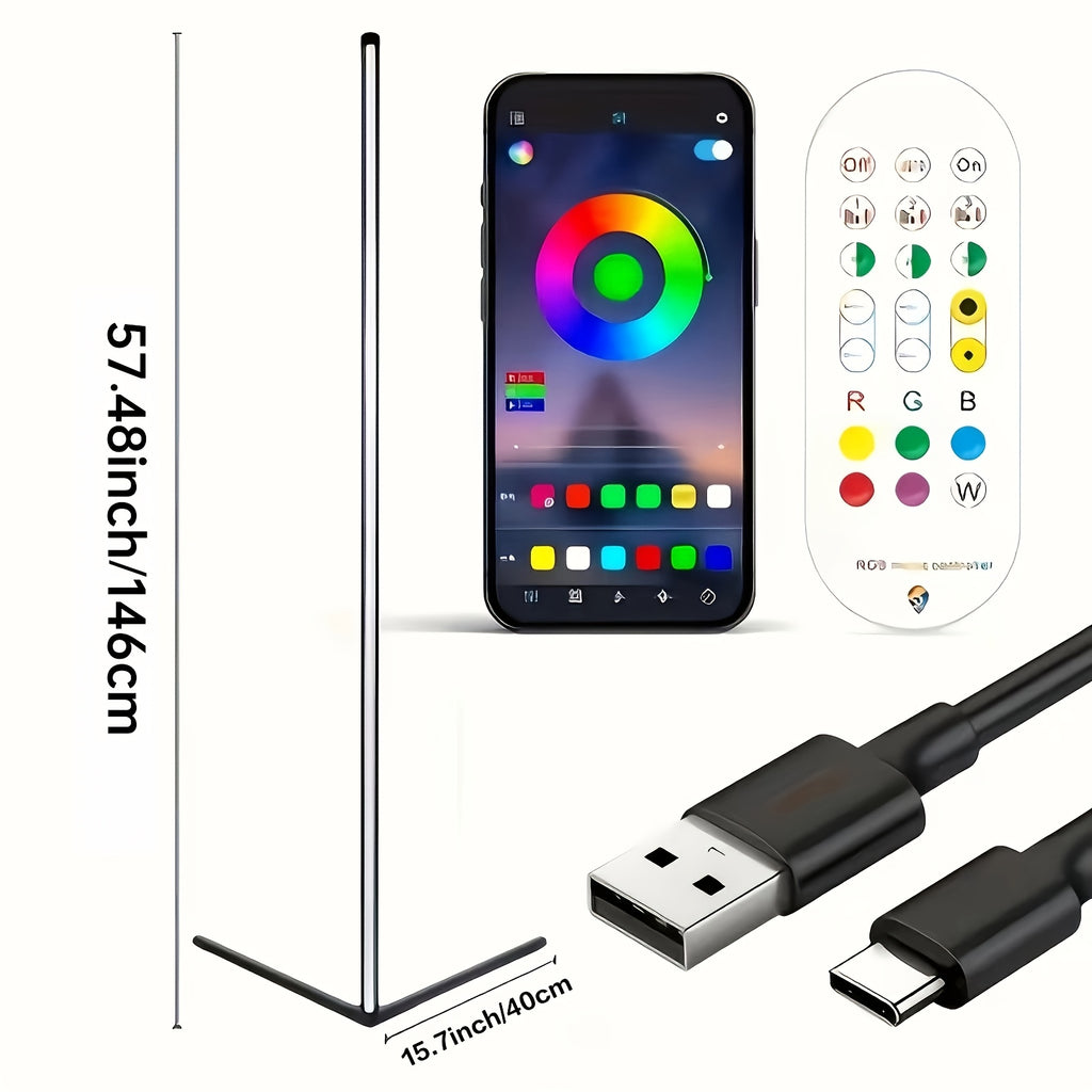 Music Sync RGB Floor Lamp with Listed 56-Inch Height, USB Power, App and 24-Key Remote Control, Black or White Stand in One or Two Packs for Indoor Mood Lighting