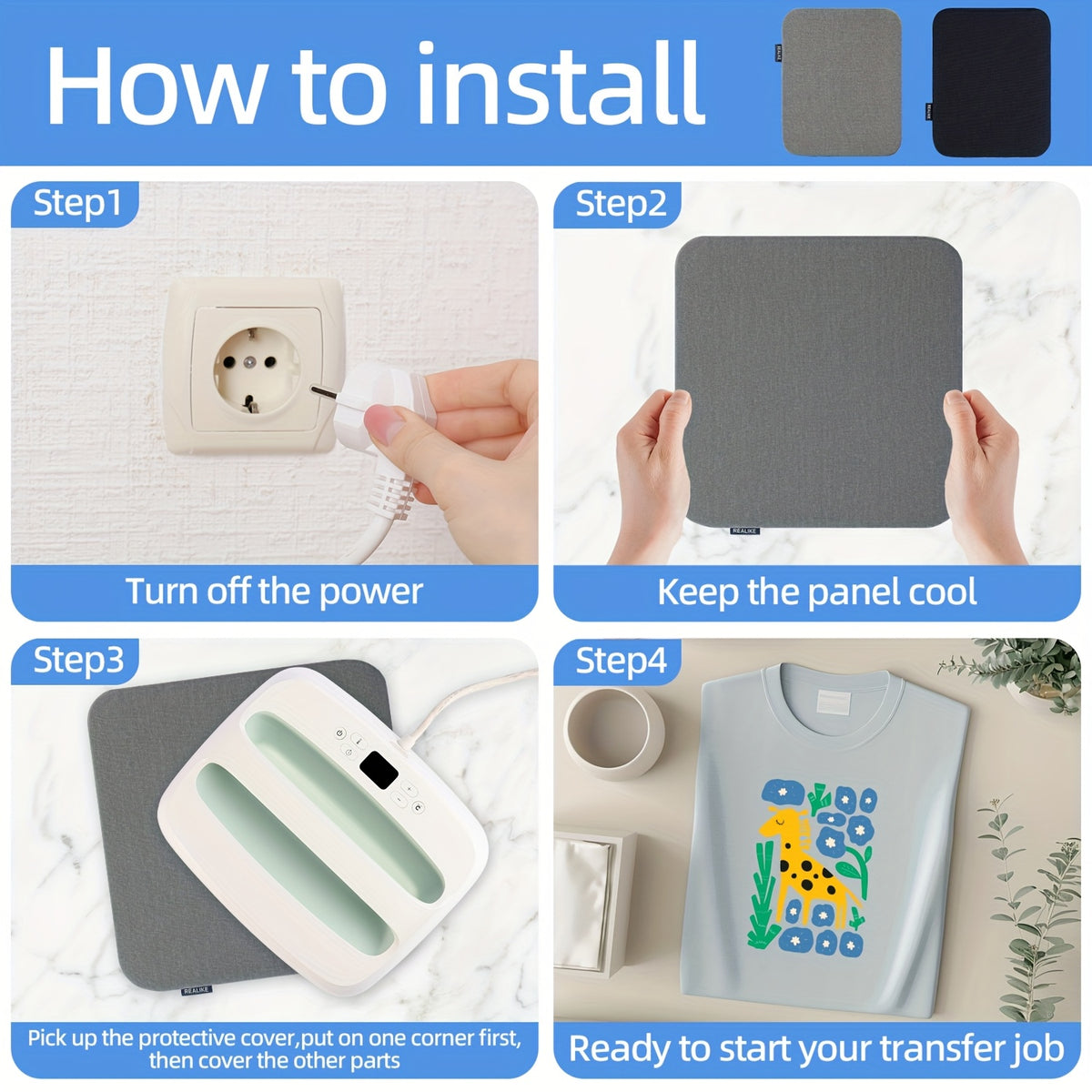 Heat Press Insulation Mat in Gray, Double-Sided Craft Pressing Pad with Four Size Options for Compatible Heat Transfer Projects and DIY Fabric Ironing