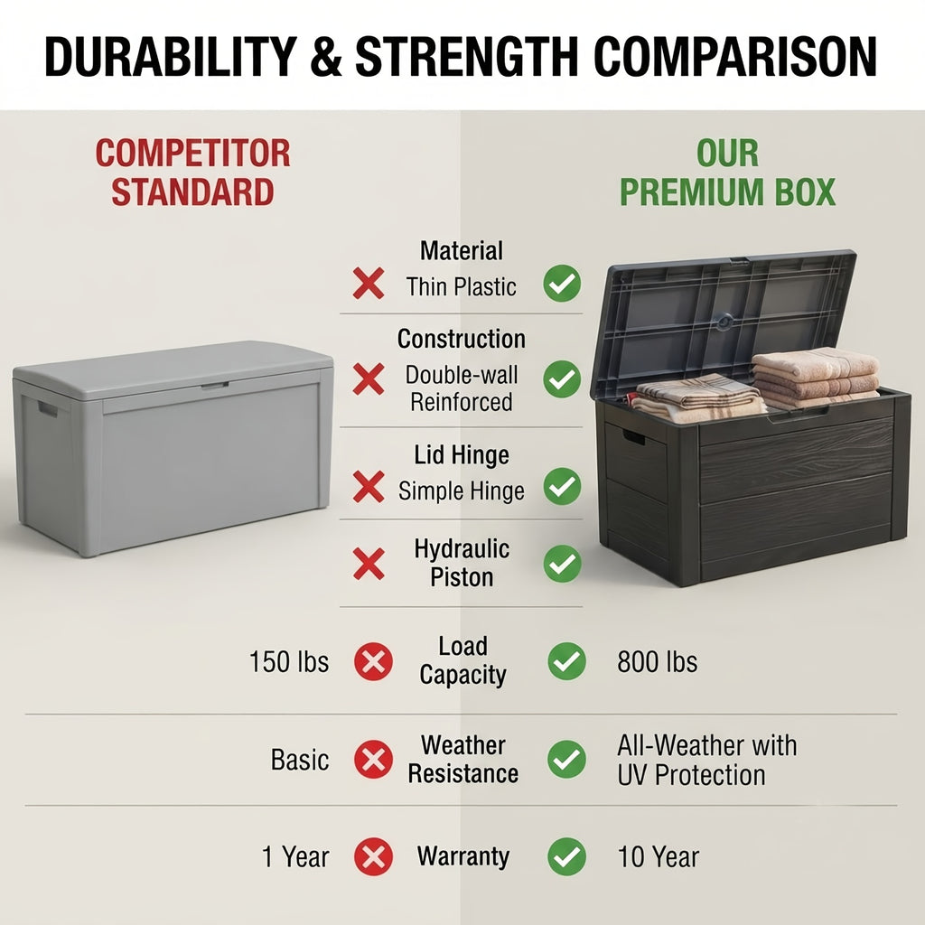 Flip-Top Patio Storage Box, Plastic Deck Organizer with Lockable Lid and Handle/Wheel References, Black 75 or Black 35 Model Options for Outdoor Essentials