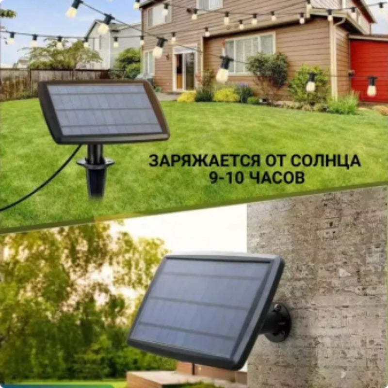 Solar Outdoor String Lights with Remote Control, Dimmable Warm ST38 LED Bulbs, Timer and 3 Lighting Modes for Patio, Garden, Wedding and Holiday Decor