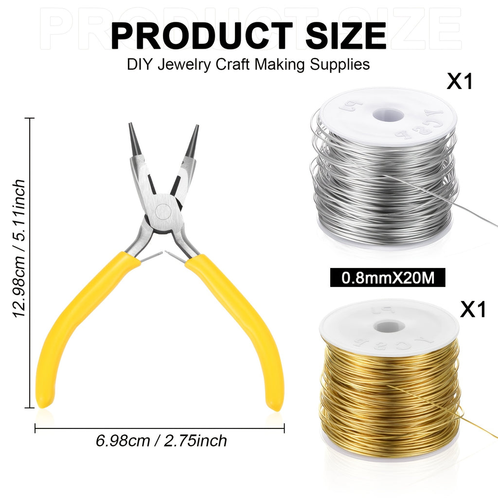 20 Gauge Jewelry Making Wire with Pliers, Two Gold-Tone and Silver-Tone Rolls for Decorative Beading, Wire Wrapping and Personalized Handmade Craft Projects