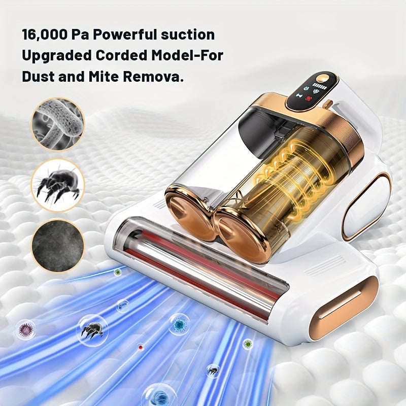Wireless Mattress Vacuum Cleaner with Listed 16kPa Suction and Dual Cups, Washable Sponge Pre-Filter in Purple or White for Compatible Bed, Sofa and Carpet Fabrics