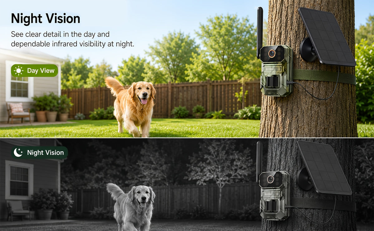 Camouflage Cellular Trail Camera with Listed 3K Imaging, Solar Panel Support, 40ft Motion Detection, Infrared Night Vision and Wide-Angle Lens for Wildlife Observation