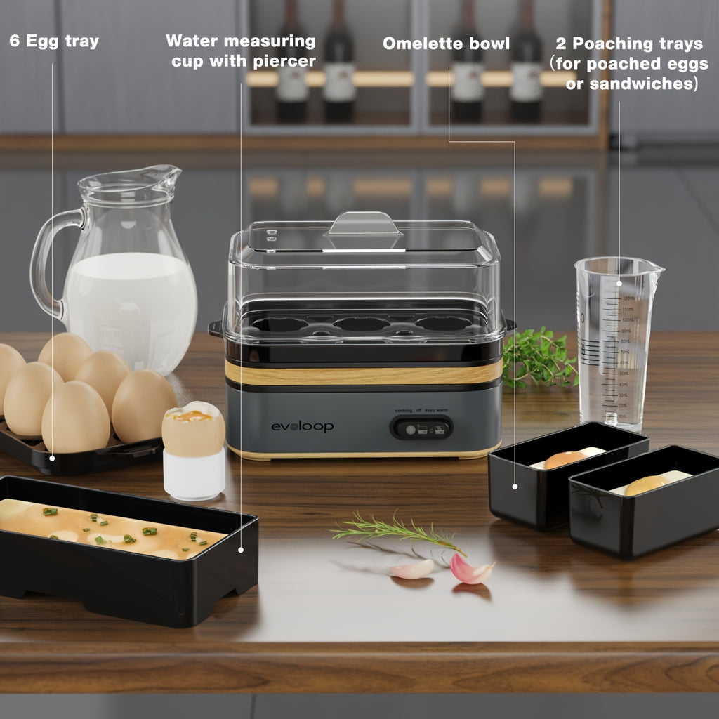 6-Egg Electric Egg Cooker, 400W 110V Breakfast Maker with BPA-Free Tritan Material for Hard-Boiled Eggs, Poached Eggs, Scrambled Eggs and Omelets