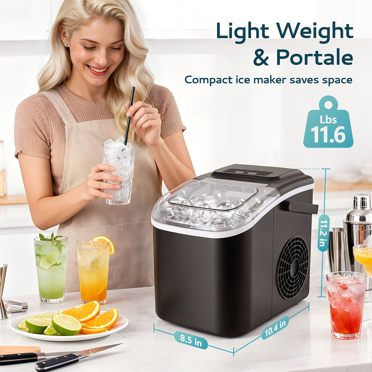 Portable Bullet Ice Machine, Self-Cleaning Ice Maker with Scoop and Basket, Black 26lb or Red and Silver 29lb Labeled Options for Kitchen Drinks and Gatherings