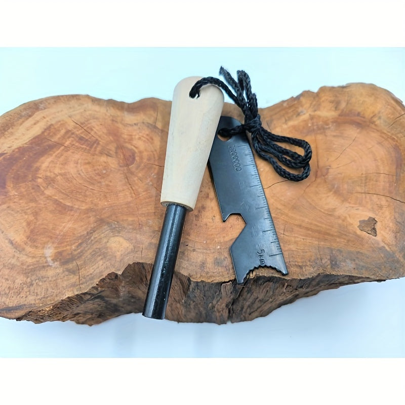 Wood Handle Fire Starter Rod, Conventional Model Spark-Producing Camping Tool for Prepared Tinder, Outdoor Campfire and Compatible Charcoal Grill Firelighting