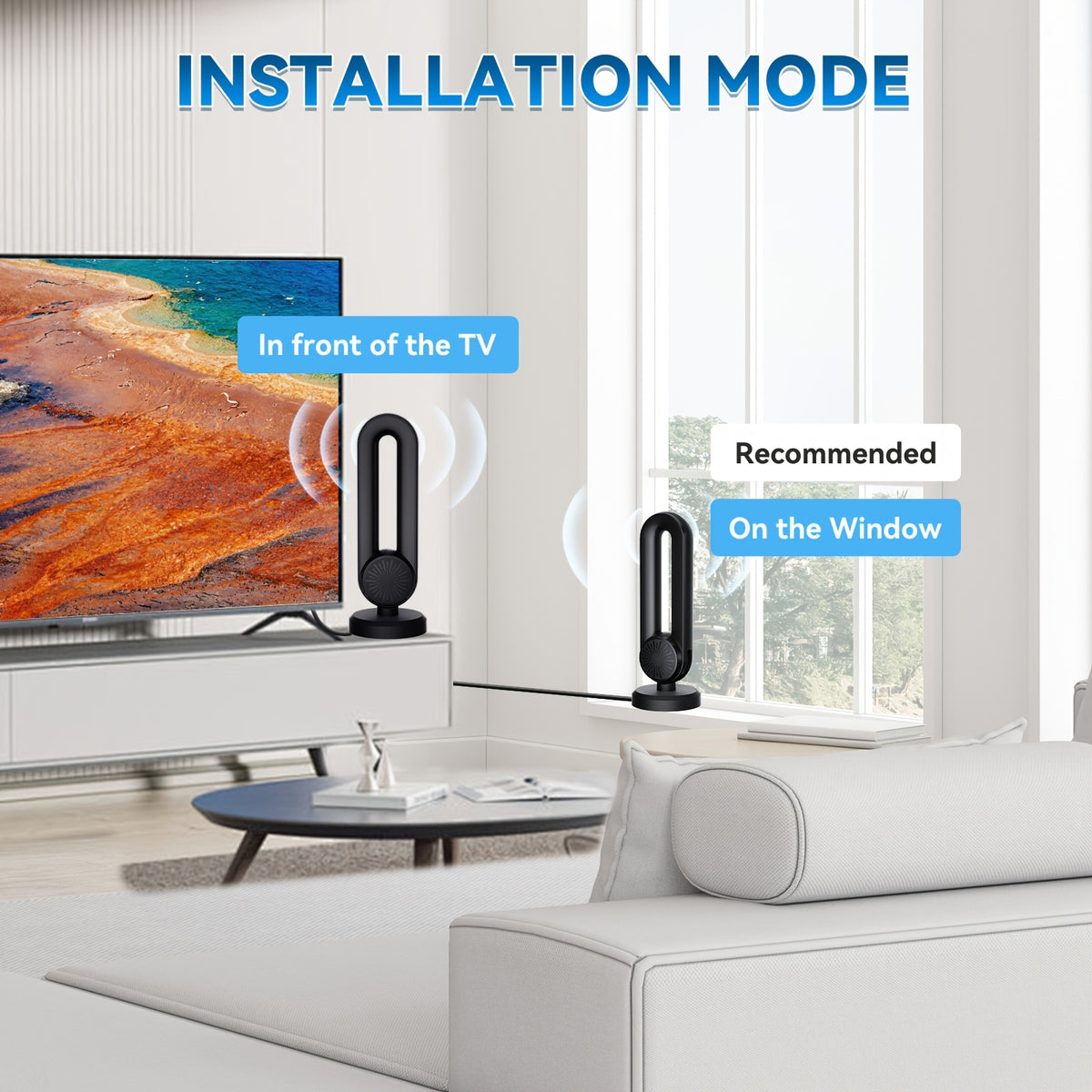 Digital TV Antenna Indoor and Outdoor, Long Range HDTV Signal with USB Power, 180° Rotatable Magnetic Base Mount for Smart and Legacy TVs, 4K 1080P Free Local Channels