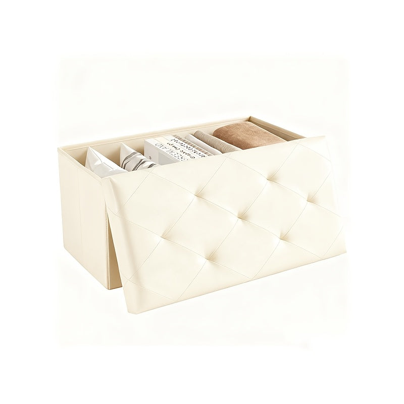 Padded Storage Ottoman Bench with Folding Design, 30IN or 43IN Labels and Faux Leather or Linen-Labeled Color Options for Bedroom, Entryway and Living Room