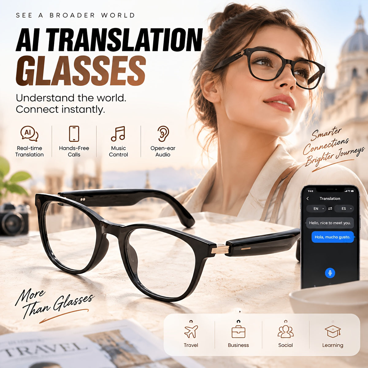 Conference Translation Glasses by OICIIDO, AI Smart Eyewear with 160-Language Recognition, Real-Time Interpretation and Meeting Transcript Summarization