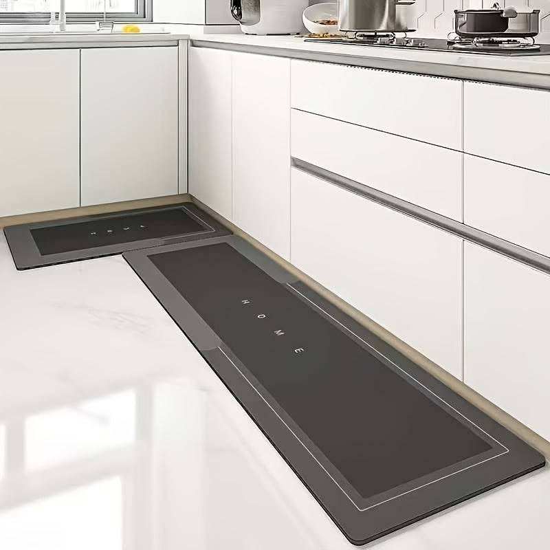 Two-Piece Kitchen Floor Mat Set, Decorative Household Mats in Deep Grey, Grey Blue or Light Grey with Listed Absorbent Surface and Washable Care