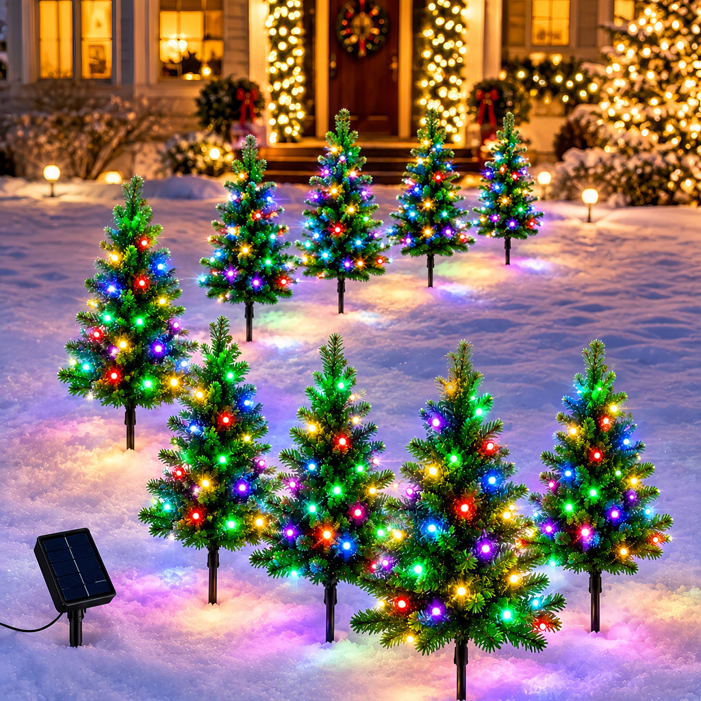 Solar Christmas Tree Stake Lights with DIY Branch Shaping and Separate Multicolor String, LDSDS-LD-5 or LDSDS-LD-10 Model Options for Garden Holiday Displays