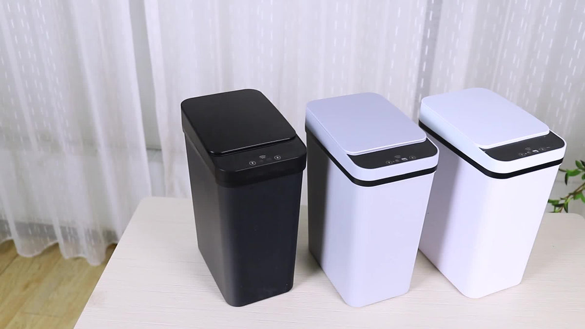 2.8 Gallon Touchless Trash Can Set, Two-Piece Slim Motion Sensor Garbage Bins with Automatic Lids in White or Black for Bathroom, Bedroom and Home Office