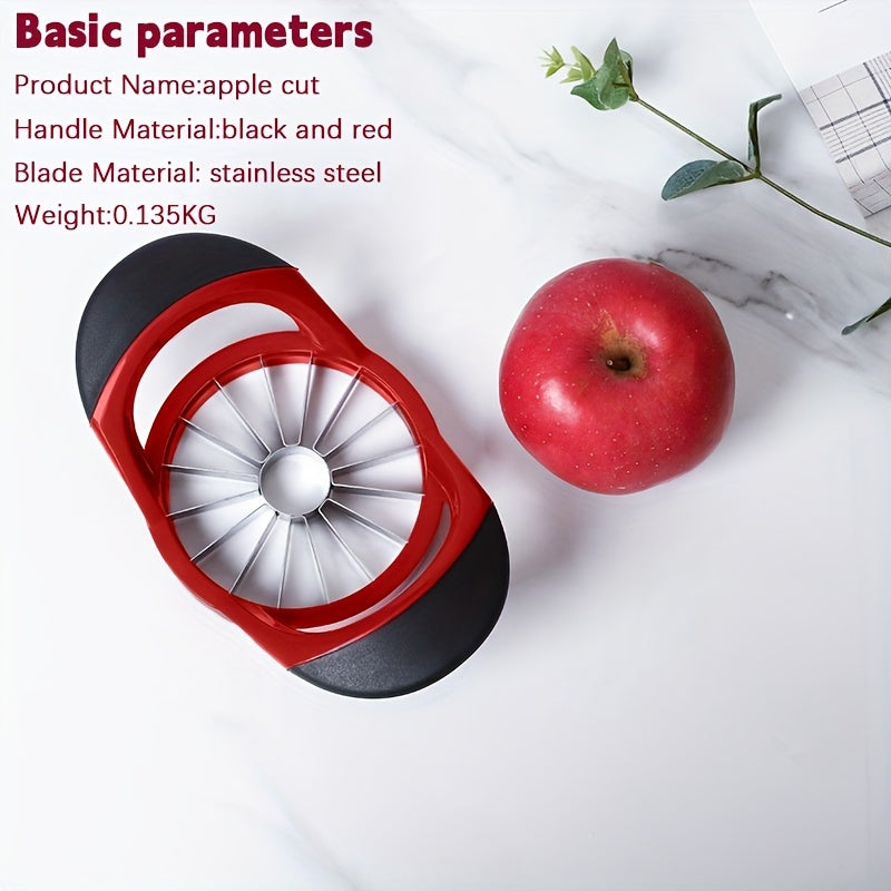 Apple Slicer and Corer in Red, Manual Fruit Cutting Tool for Compatible Apples and Pears, Kitchen Prep Accessory for Snacks and Family Fruit Platters
