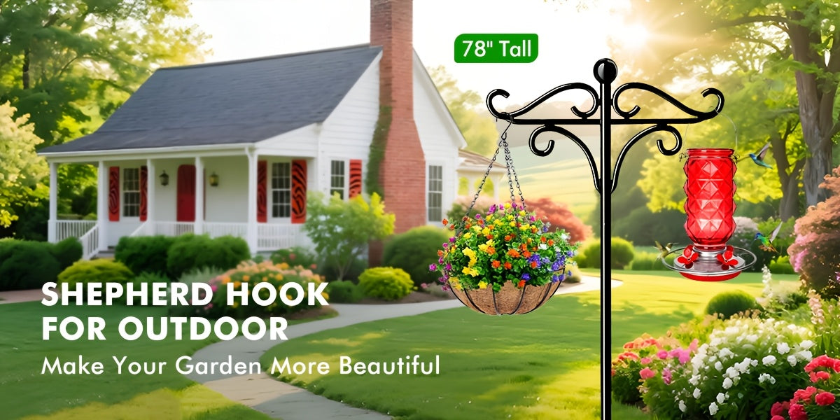 Adjustable Garden Shepherd Hooks RX-MYGF16 with Listed Five-Prong Bases, Two- or Four-Pack Labels for Hanging Bird Feeders, Plant Baskets and Decorative Lanterns