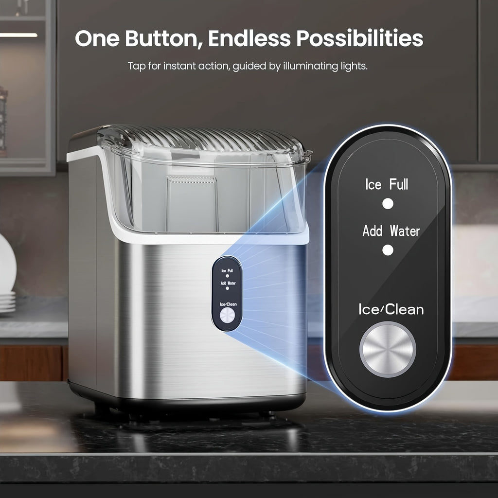 Pebble Ice Maker Countertop, 35lbs/Day Nugget Ice or 26lbs/Day Bullet Ice Machine with One-Click Operation and Self-Cleaning, Ice Basket and Scoop Included for Home, Kitchen and Office