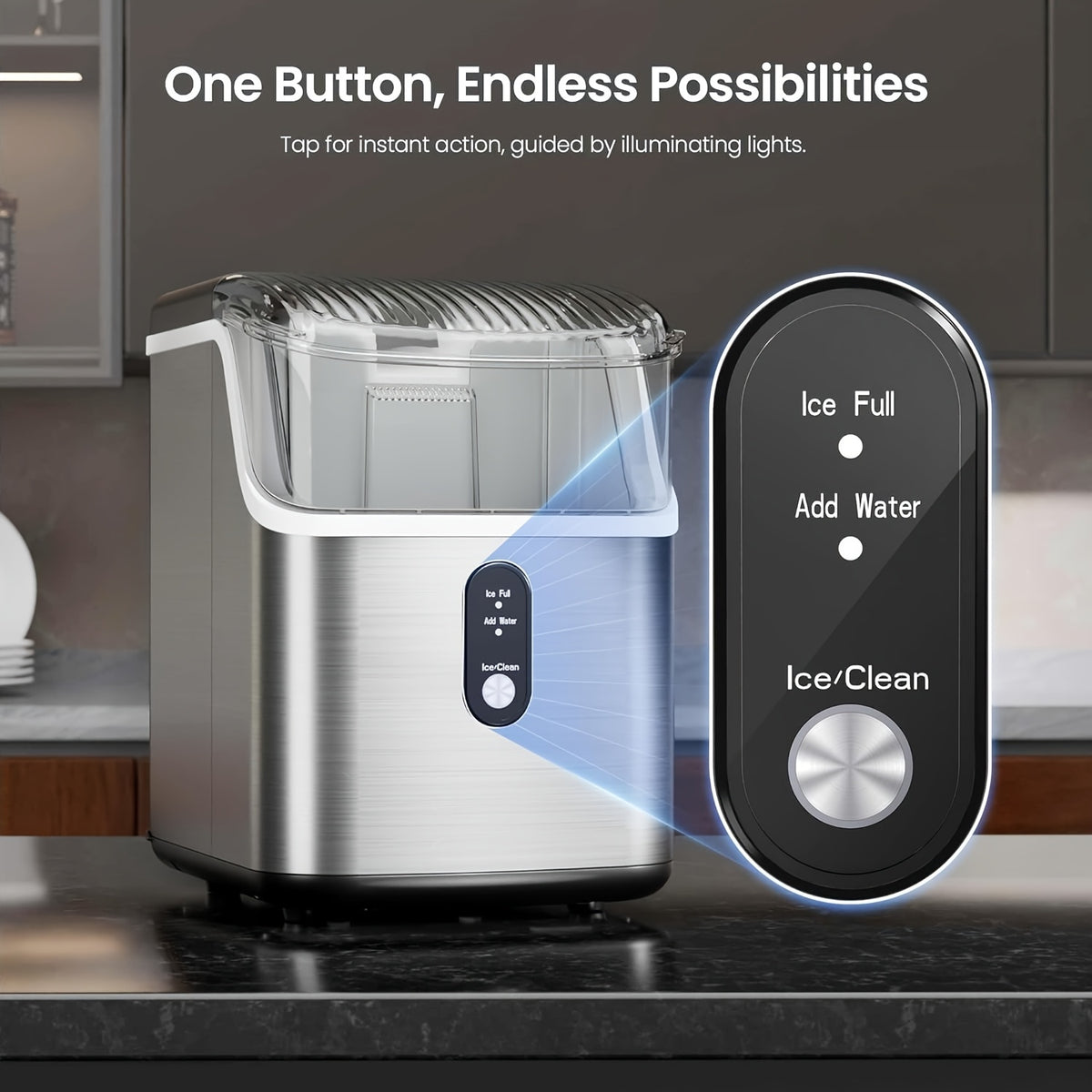 Pebble Ice Maker Countertop, 35lbs/Day Nugget Ice or 26lbs/Day Bullet Ice Machine with One-Click Operation and Self-Cleaning, Ice Basket and Scoop Included for Home, Kitchen and Office
